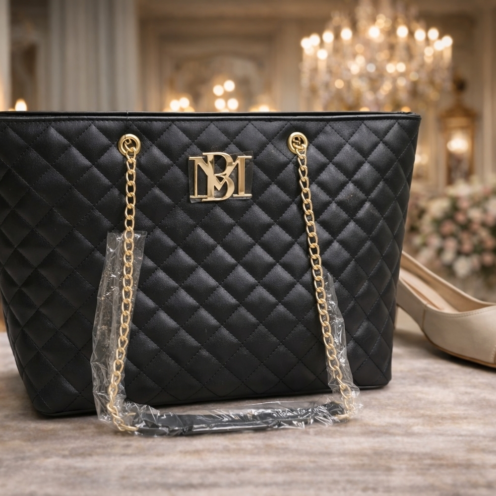 New Elegant Badgley Mitschka Black Quilted Tote Bag